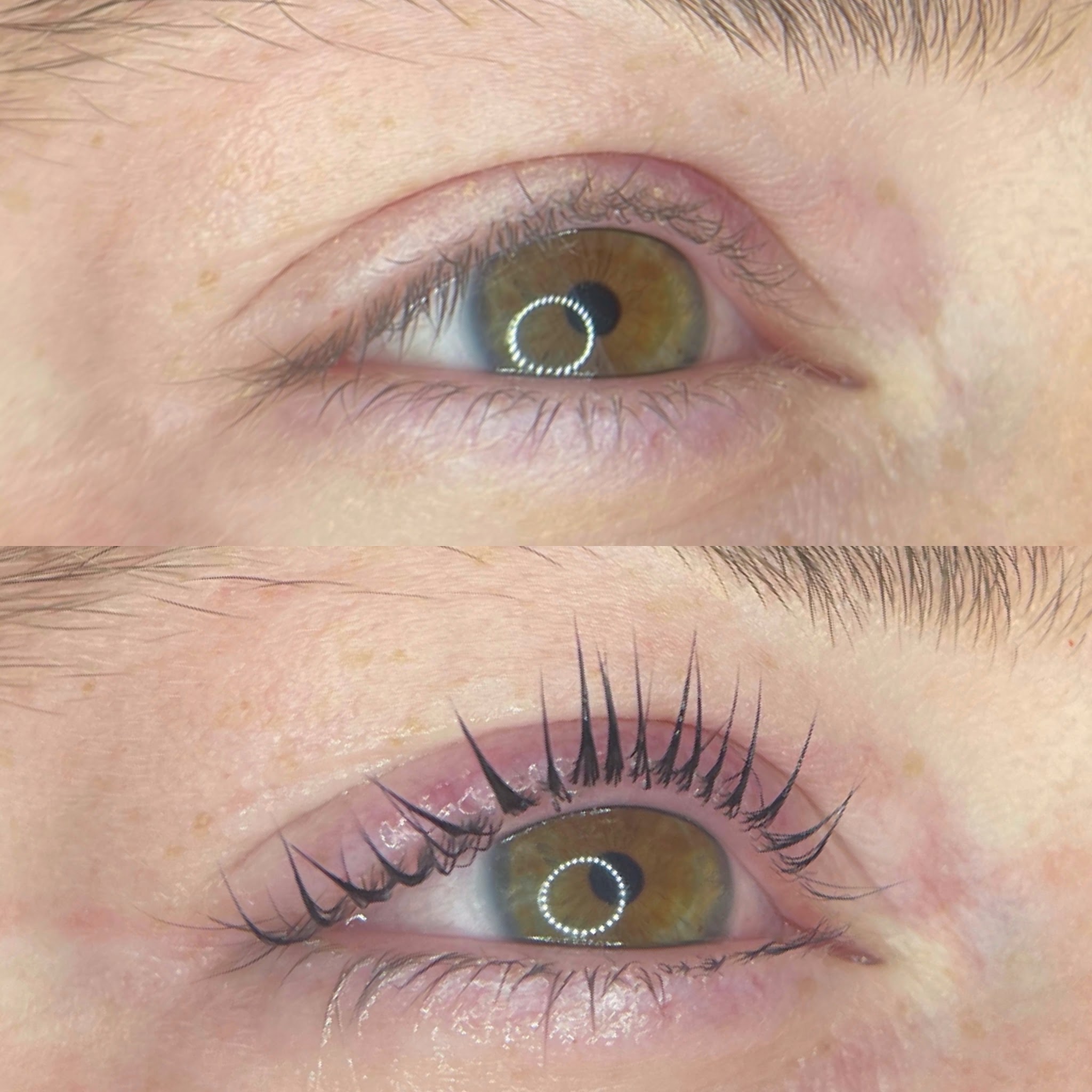 Voor en na een lash lift met verven